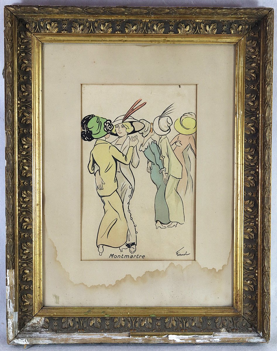 Fernand Fernel (1865-1933), Lithograph "montmartre", Circa 1900-photo-2