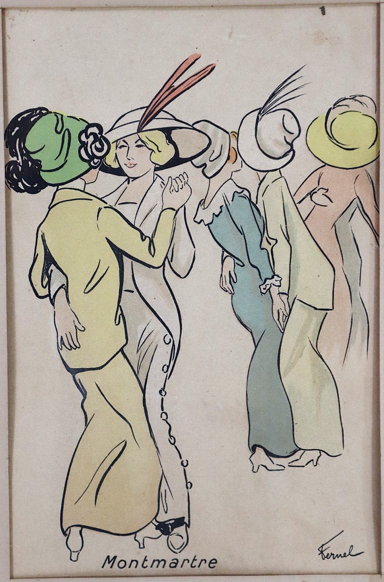 Fernand Fernel (1865-1933), Lithograph "montmartre", Circa 1900