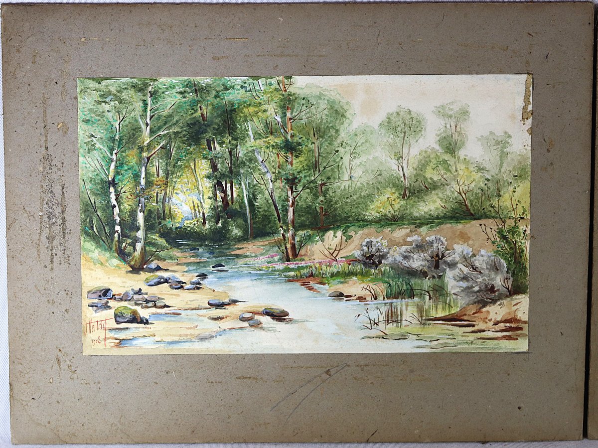 J. Hertrich (19th-20th Century), Pair Of Landscape Watercolors, Signed, Dated 1902-photo-2
