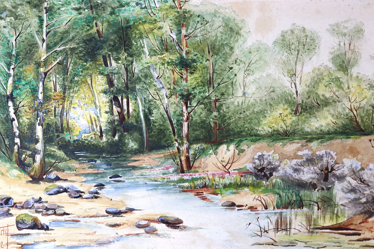 J. Hertrich (19th-20th Century), Pair Of Landscape Watercolors, Signed, Dated 1902-photo-3