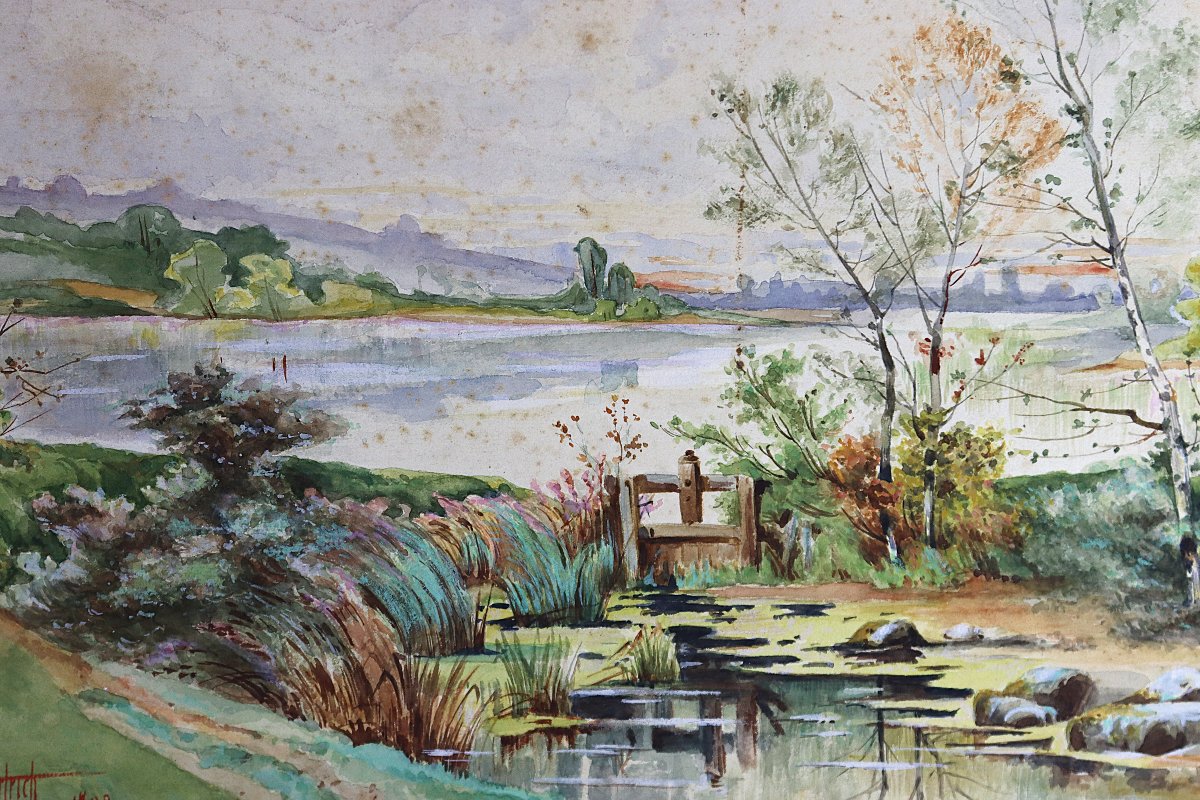 J. Hertrich (19th-20th Century), Pair Of Landscape Watercolors, Signed, Dated 1902-photo-4