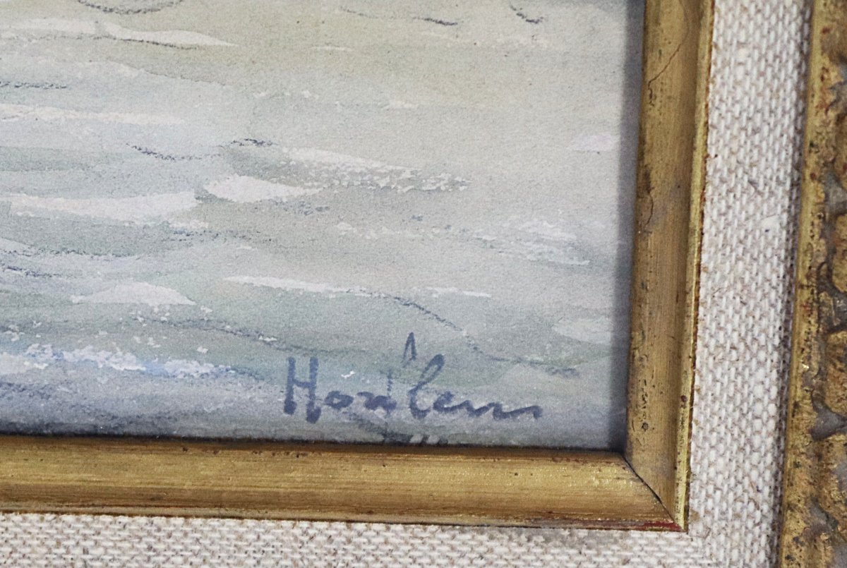 Franck Will (1900-1951) Watercolor "honfleur", Signed, 20th Century-photo-2