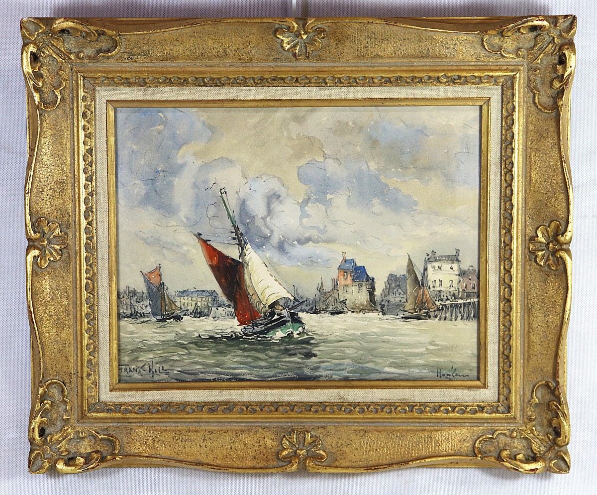 Franck Will (1900-1951) Watercolor "honfleur", Signed, 20th Century
