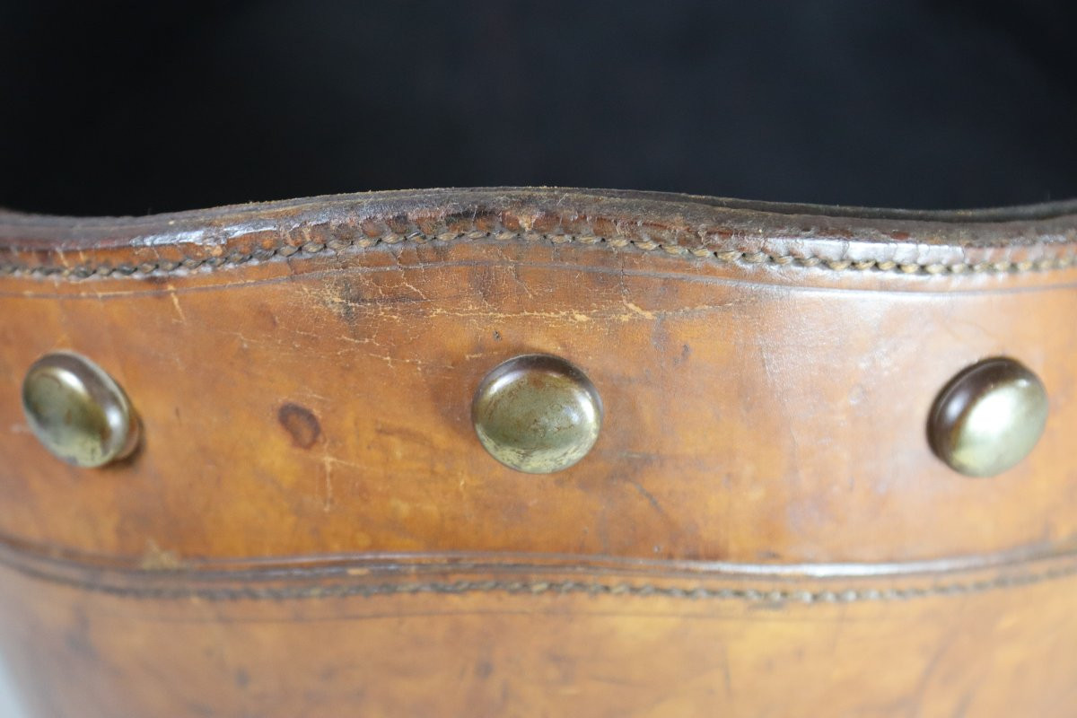seau à feu en cuir "blason de la monarchie britannique ", début XXe-photo-4