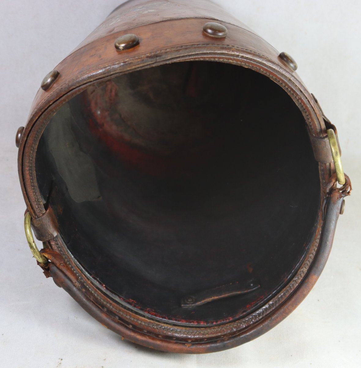 seau à feu en cuir "blason de la monarchie britannique ", début XXe-photo-6