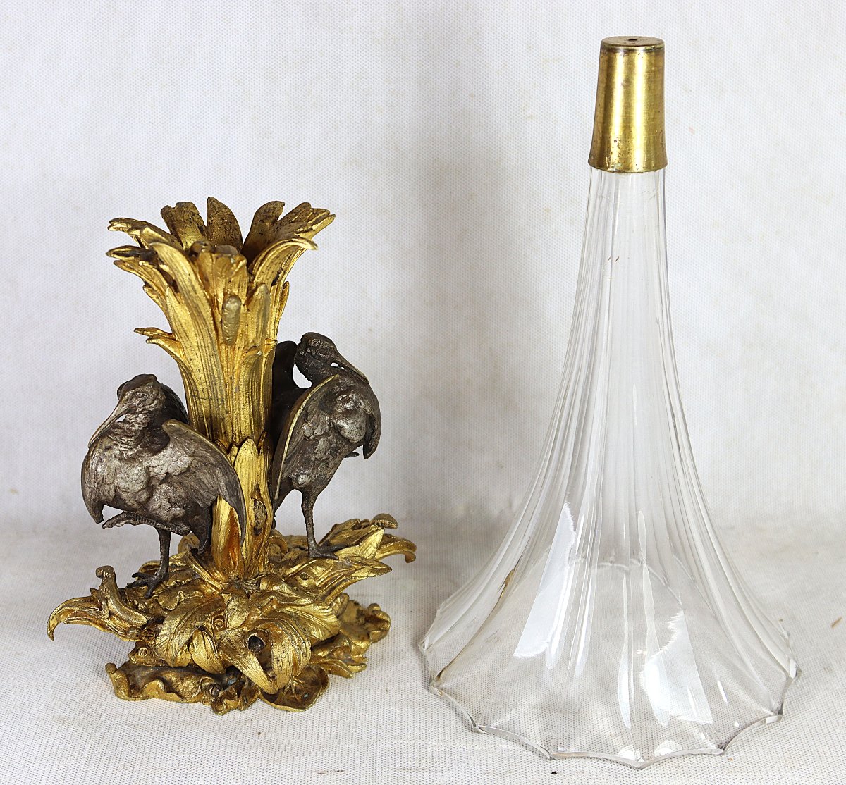 Crystal Soliflore Vase With Bronze Base And Two Patinas, 19th Century-photo-4