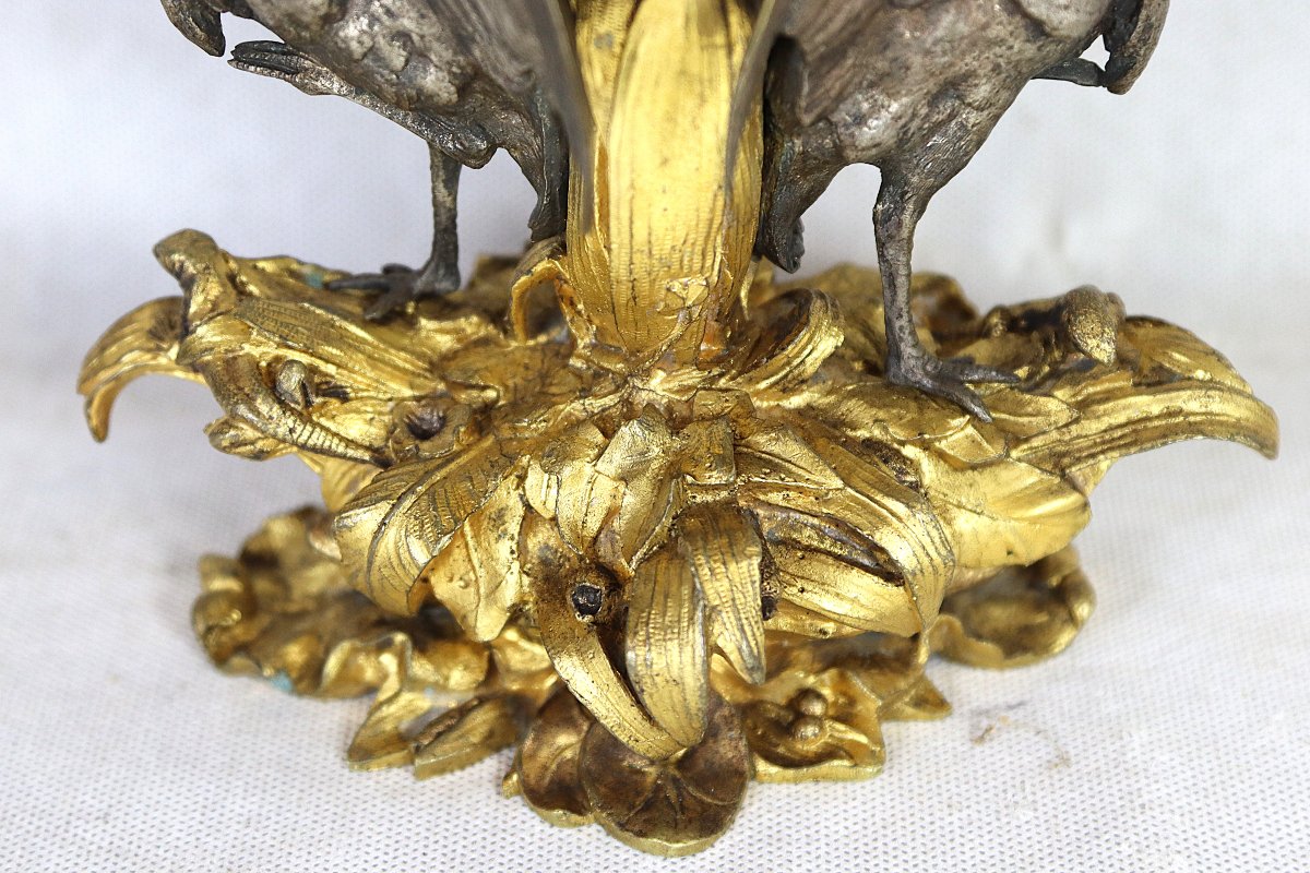 Crystal Soliflore Vase With Bronze Base And Two Patinas, 19th Century-photo-1