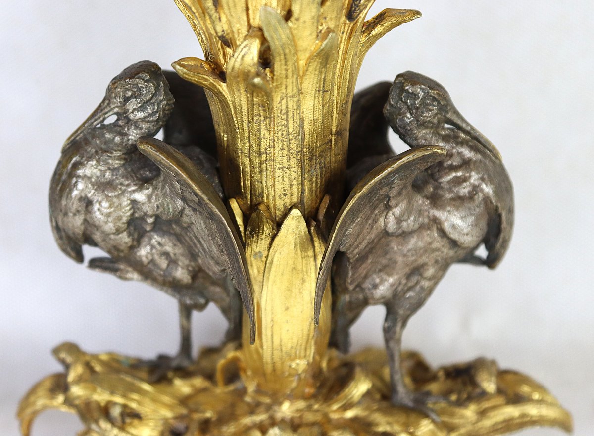 Crystal Soliflore Vase With Bronze Base And Two Patinas, 19th Century-photo-2