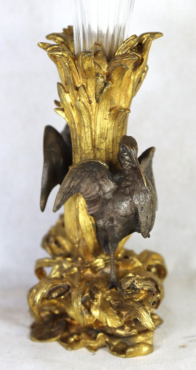 Crystal Soliflore Vase With Bronze Base And Two Patinas, 19th Century-photo-4