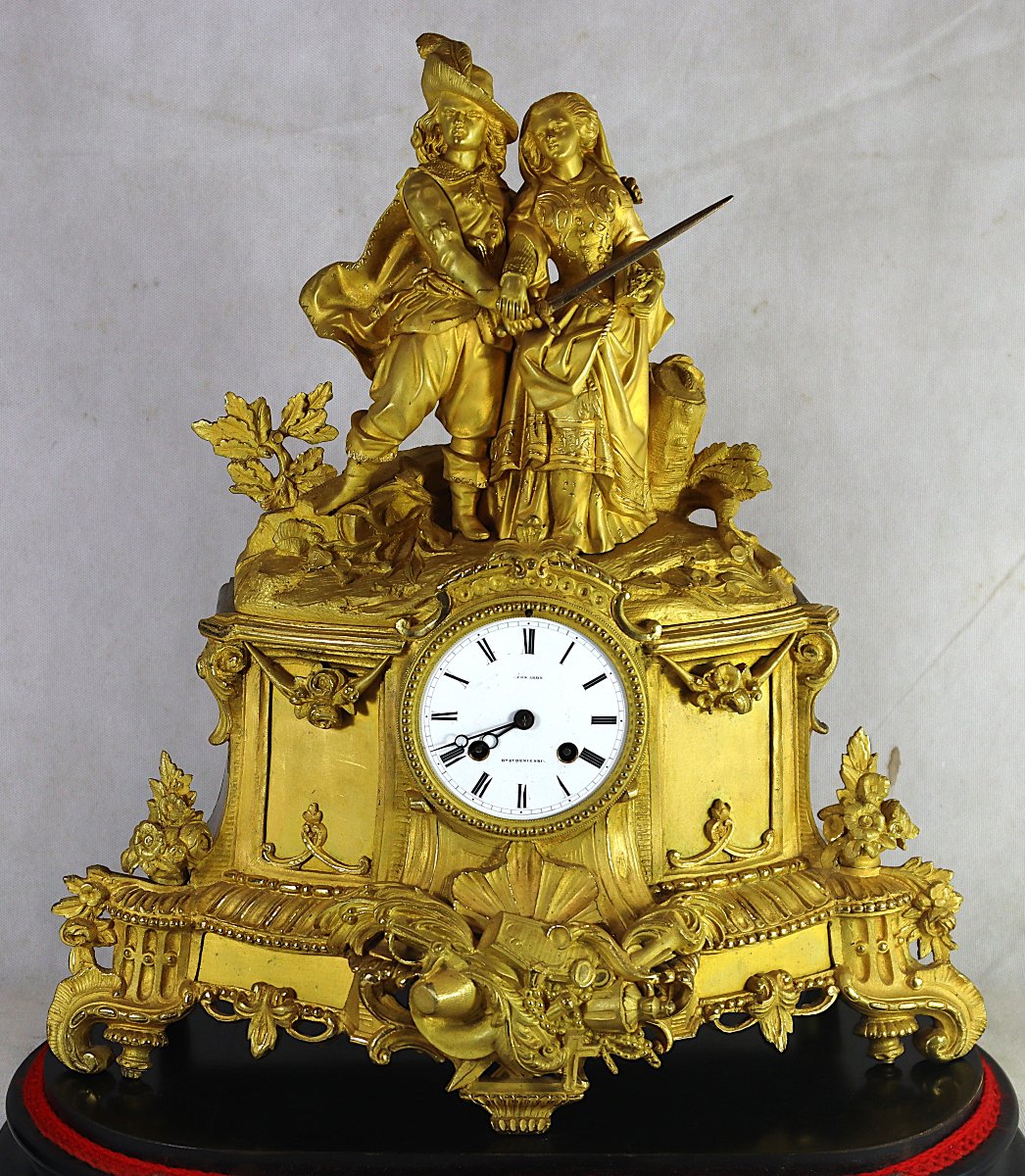Pendule en bronze doré " d'Artagnan et Madame d'Artagnan ", XIXe-photo-2