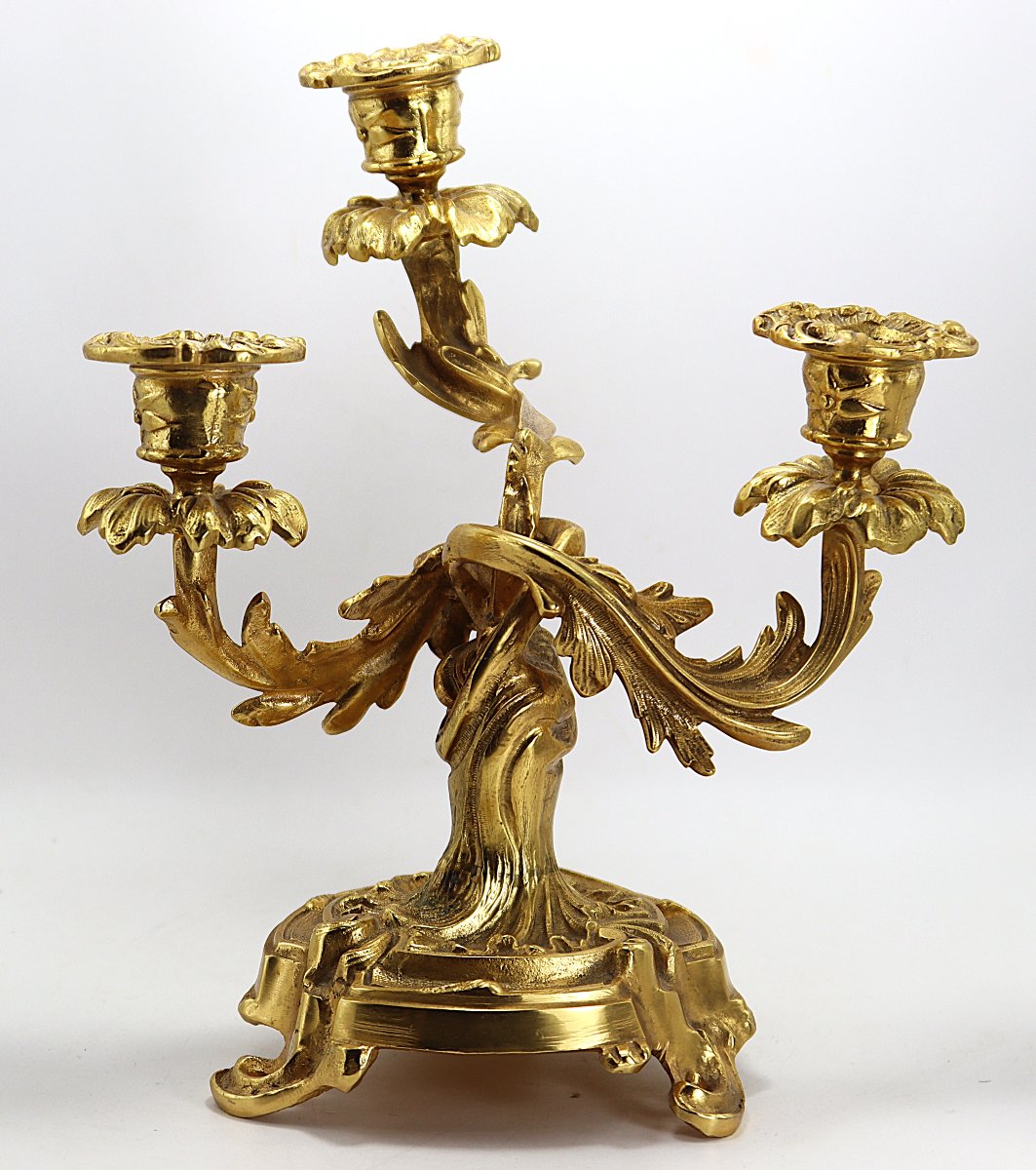Paire de candélabres de style Louis XV en bronze doré, fin XIXe-photo-4