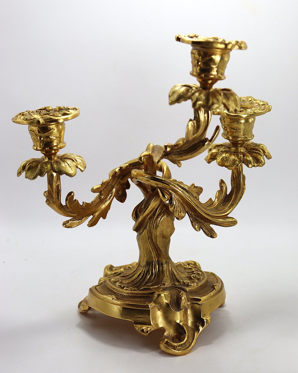 Paire de candélabres de style Louis XV en bronze doré, fin XIXe-photo-4