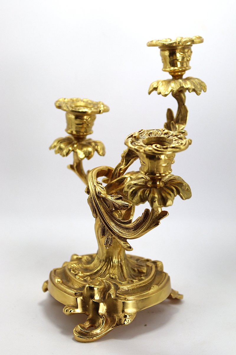 Paire de candélabres de style Louis XV en bronze doré, fin XIXe-photo-5