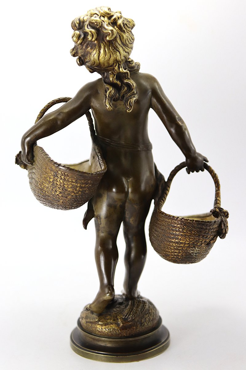 Auguste MOREAU (1834-1917), Sculpture " Jeune fille aux paniers ", XIXe-photo-2