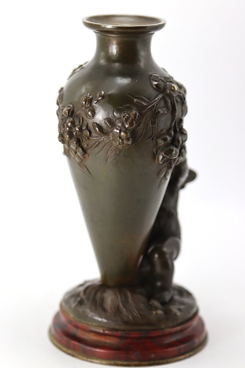 Auguste Moreau (1834-1917), Bronze Sculpture "the Cherub With The Vase", 19th Century-photo-1