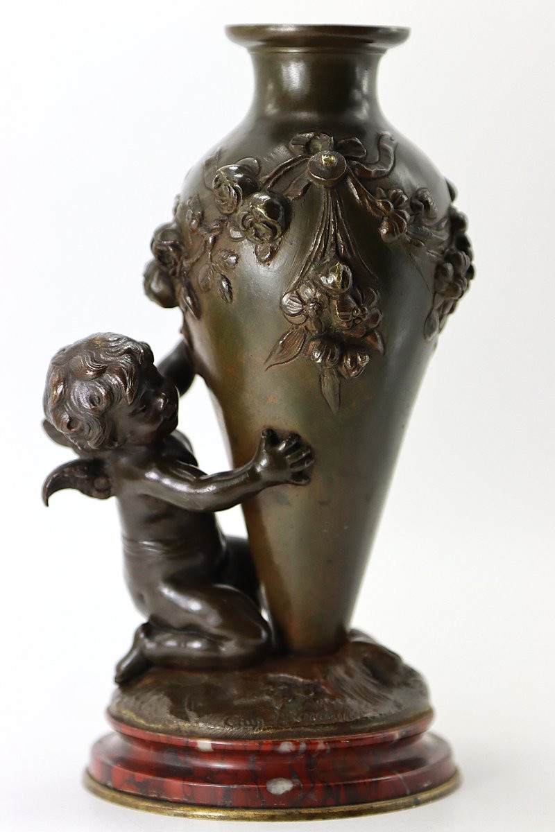 Auguste Moreau (1834-1917), Bronze Sculpture "the Cherub With The Vase", 19th Century-photo-6