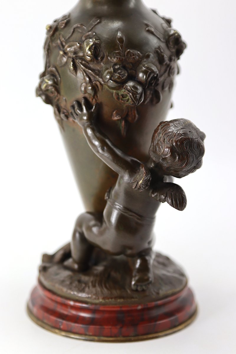 Auguste Moreau (1834-1917), Bronze Sculpture "the Cherub With The Vase", 19th Century-photo-7