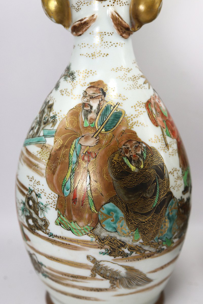 Satsuma, Paire de vases en porcelaine, début XXe-photo-4