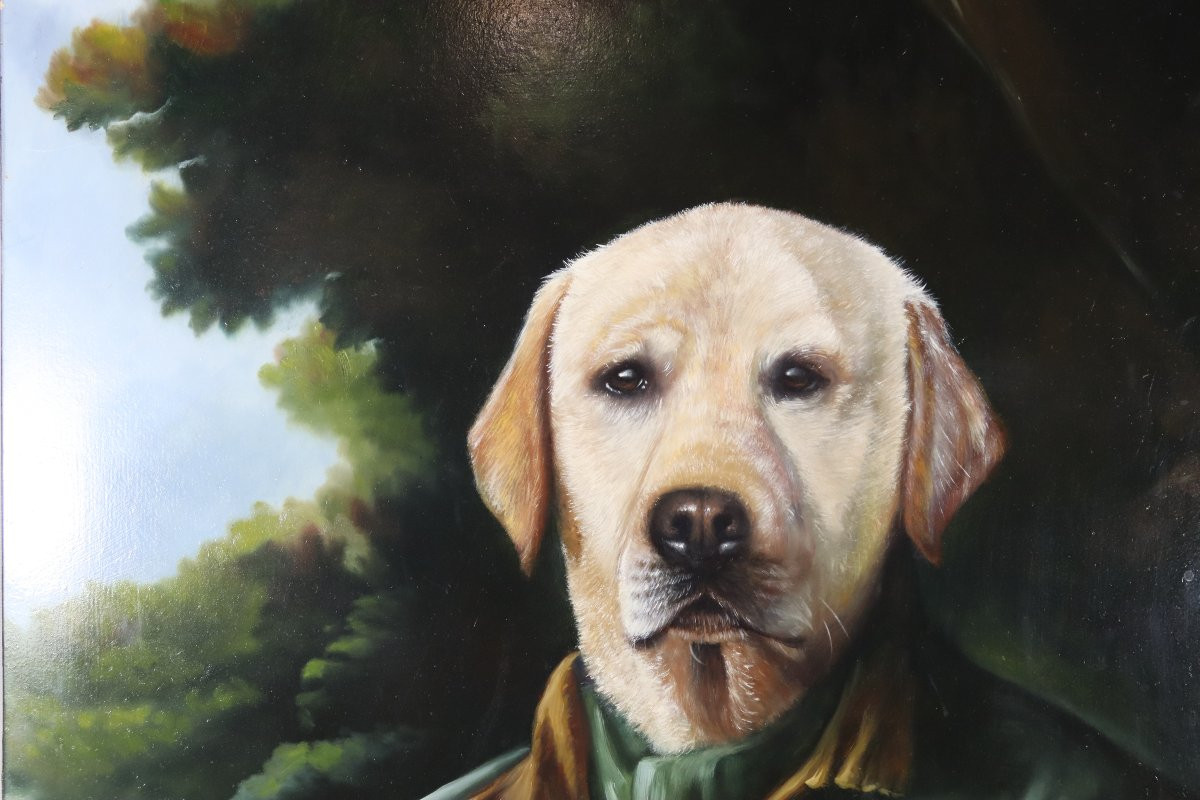 Franck Le Gall (1959), Oil Painting On Panel "labrador As A Hunter", 20th Century-photo-4