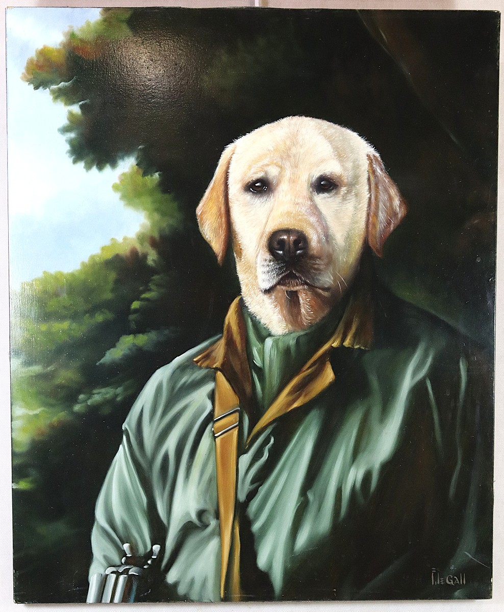 Franck Le Gall (1959), Oil Painting On Panel "labrador As A Hunter", 20th Century
