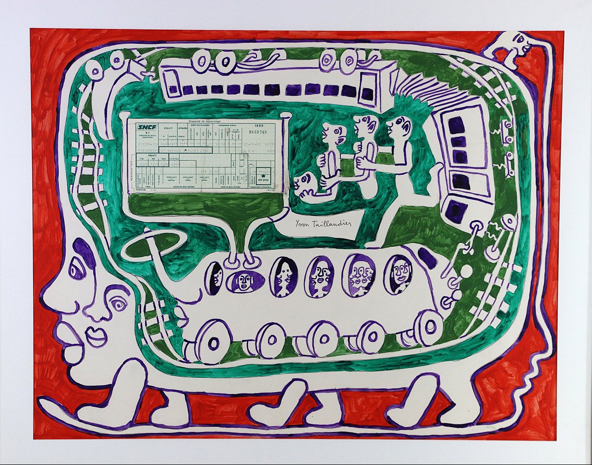 Yvon Taillandier (1926-2018), Mixed Media Painting "the Train Ticket", 1980-photo-2