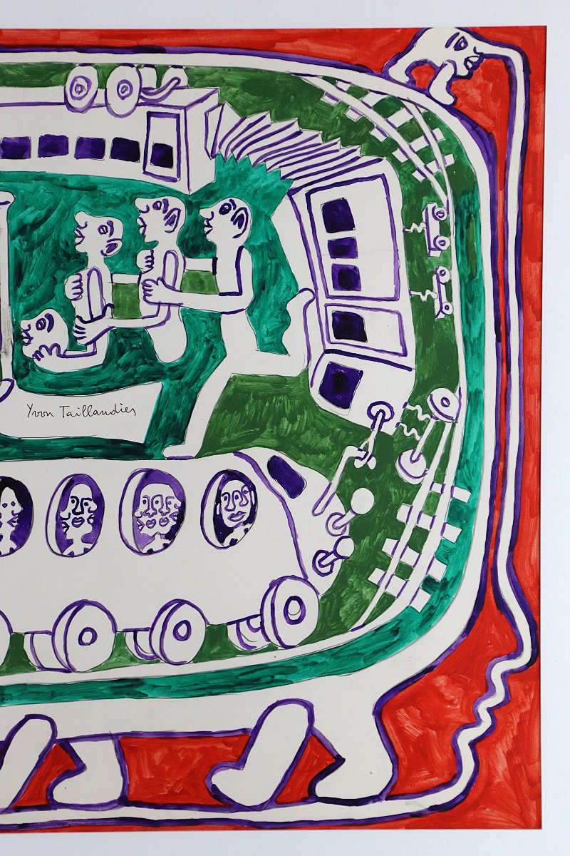 Yvon Taillandier (1926-2018), Mixed Media Painting "the Train Ticket", 1980-photo-1