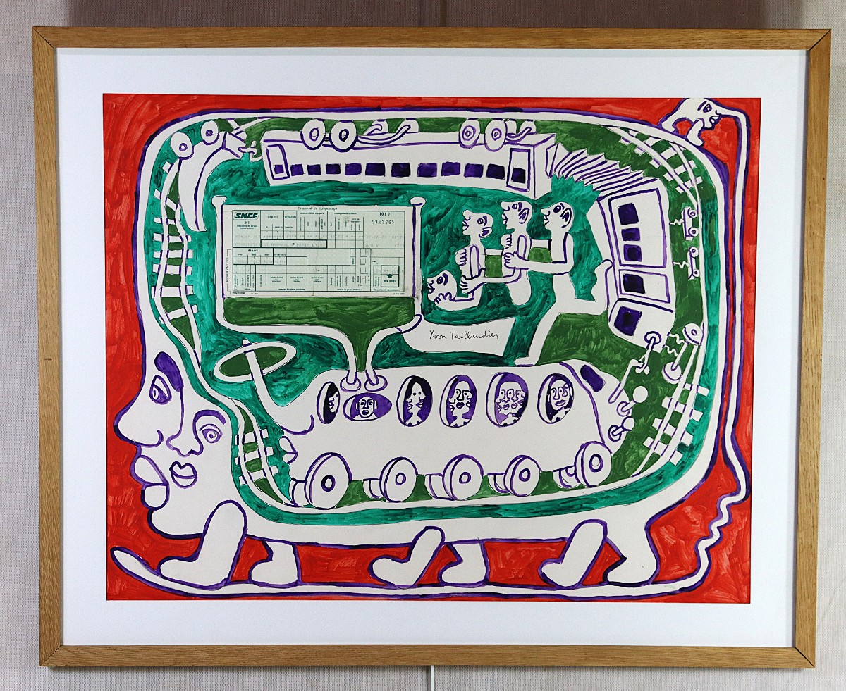 Yvon Taillandier (1926-2018), Mixed Media Painting "the Train Ticket", 1980