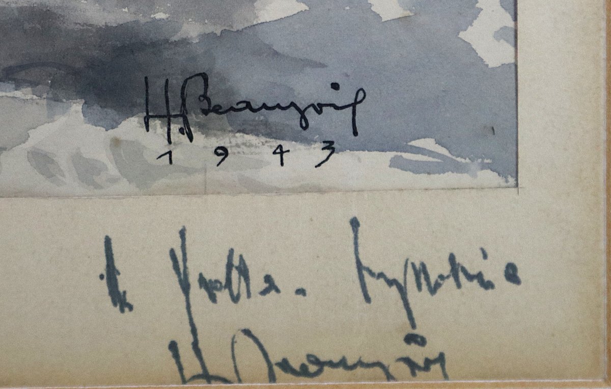 H. Beaujoi (XXe), Aquarelle "Camp de concentration ", signé et daté 1943-photo-4