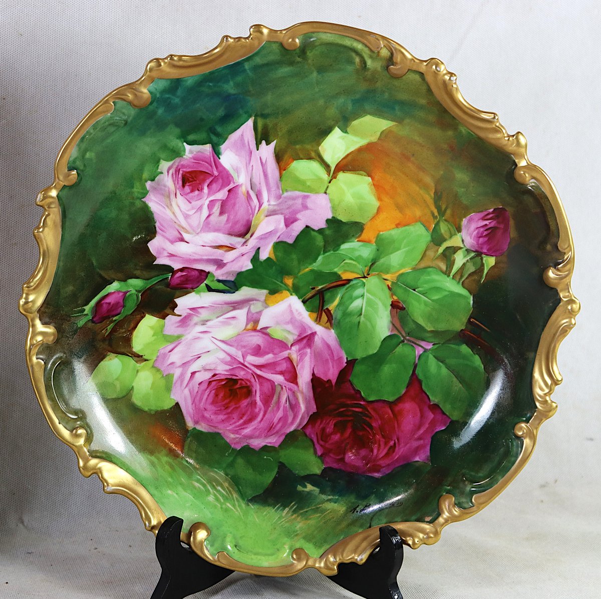 Pair Of Large Porcelain Platters, Signed, Early 20th Century-photo-2