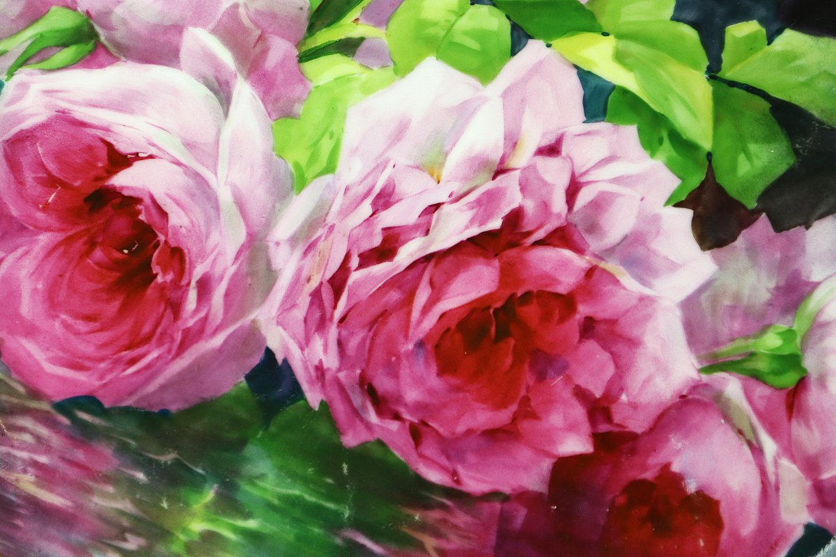 Pair Of Large Porcelain Platters, Signed, Early 20th Century-photo-4