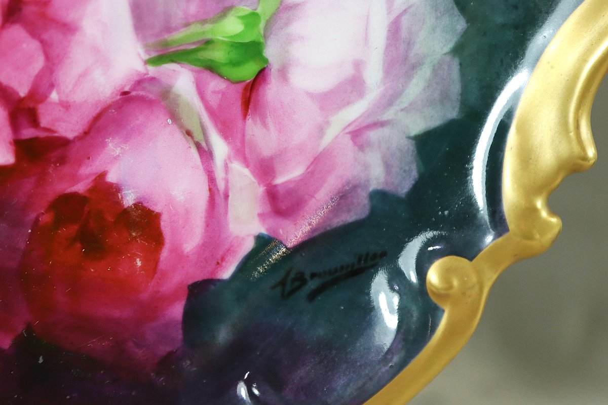 Pair Of Large Porcelain Platters, Signed, Early 20th Century-photo-5