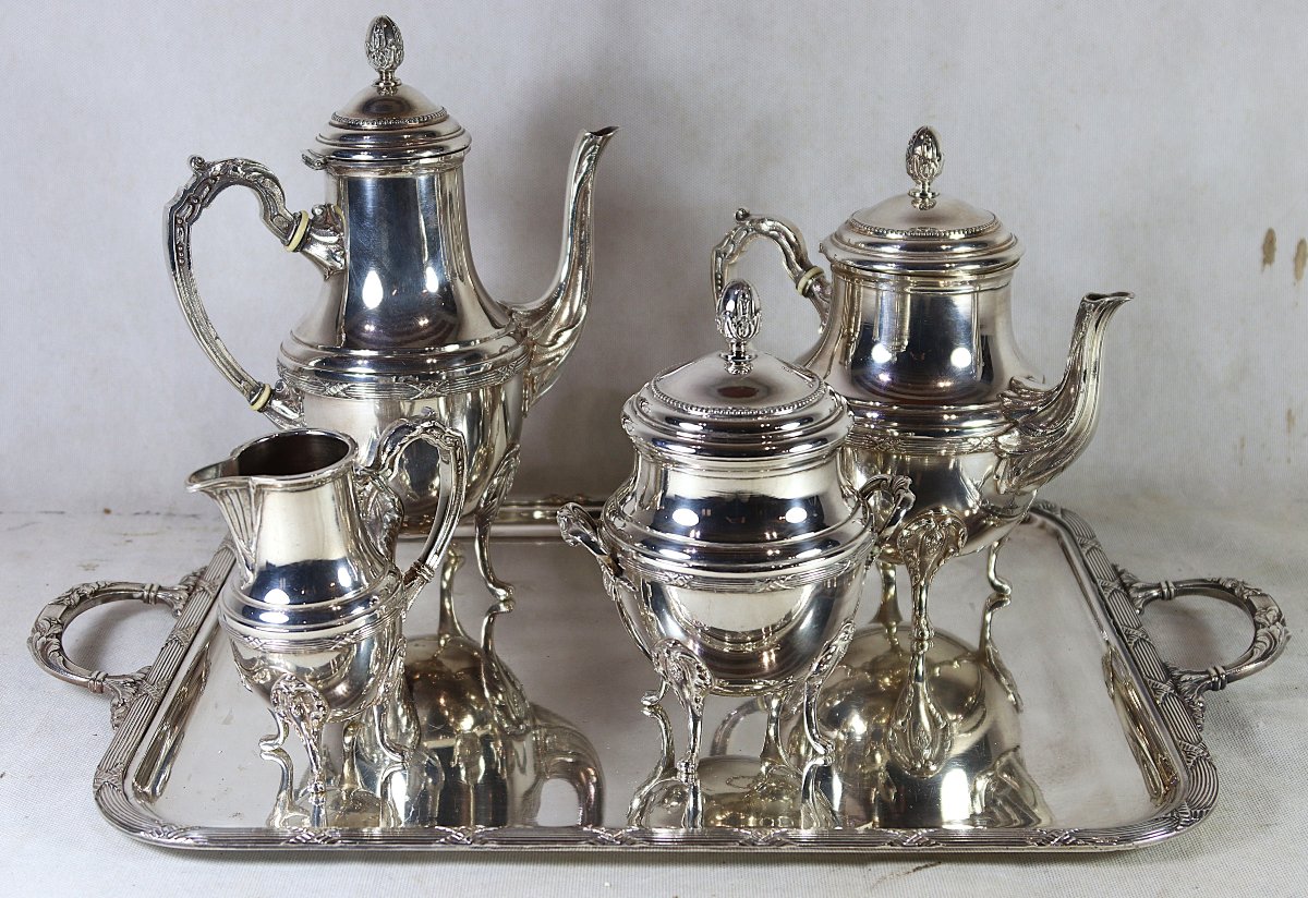 Silver-plated Metal Coffee/tea Service, Silversmith Gm, 20th Century-photo-2