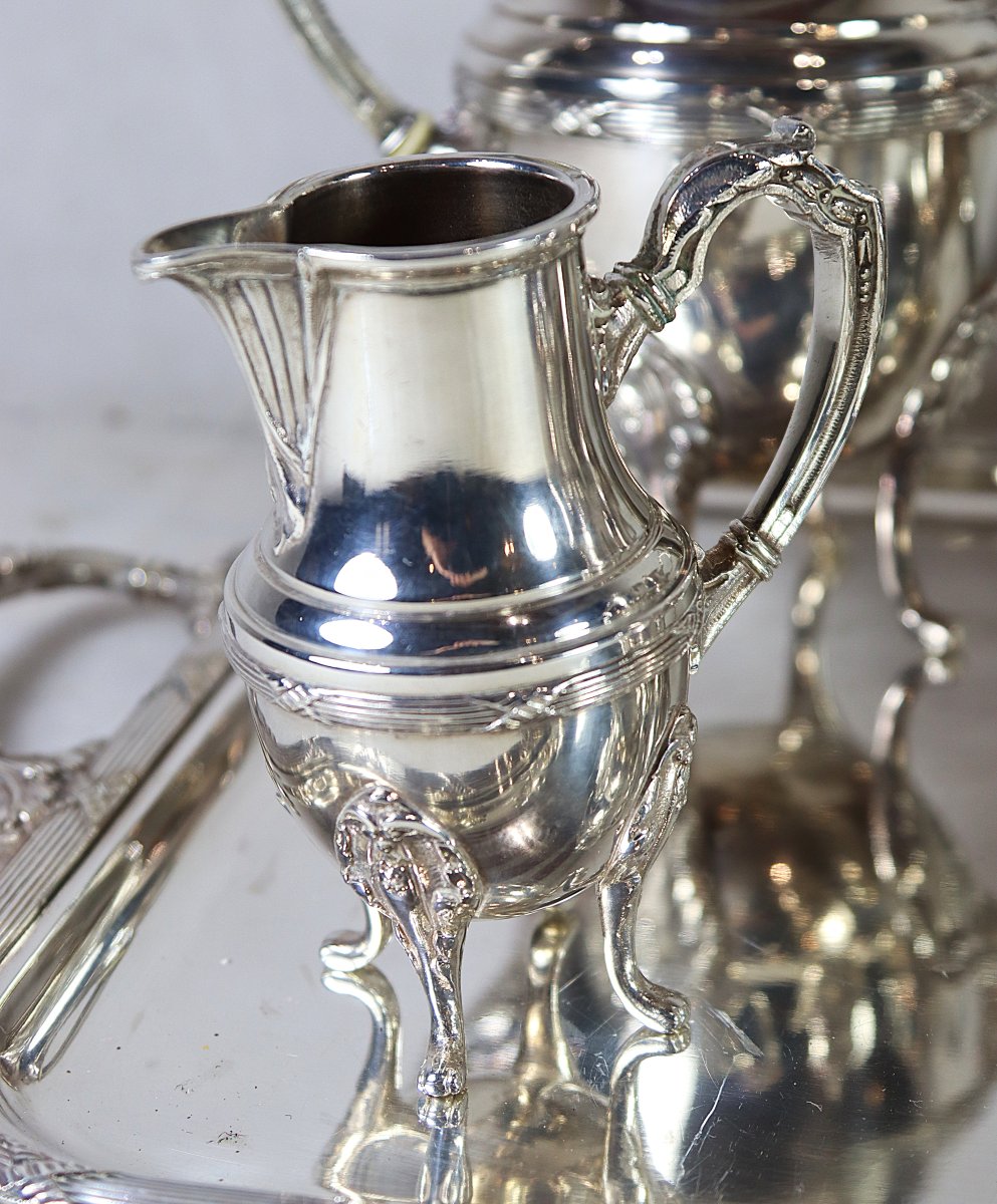 Silver-plated Metal Coffee/tea Service, Silversmith Gm, 20th Century-photo-4