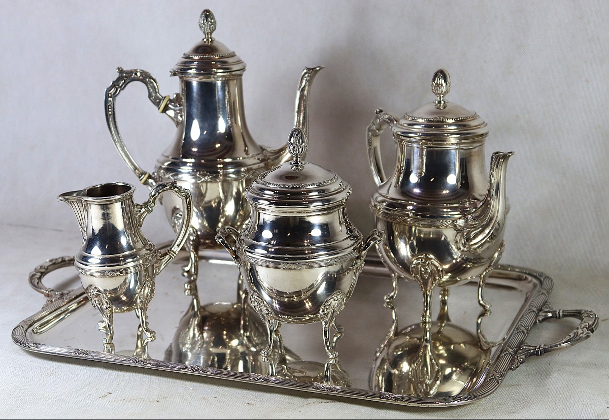 Silver-plated Metal Coffee/tea Service, Silversmith Gm, 20th Century