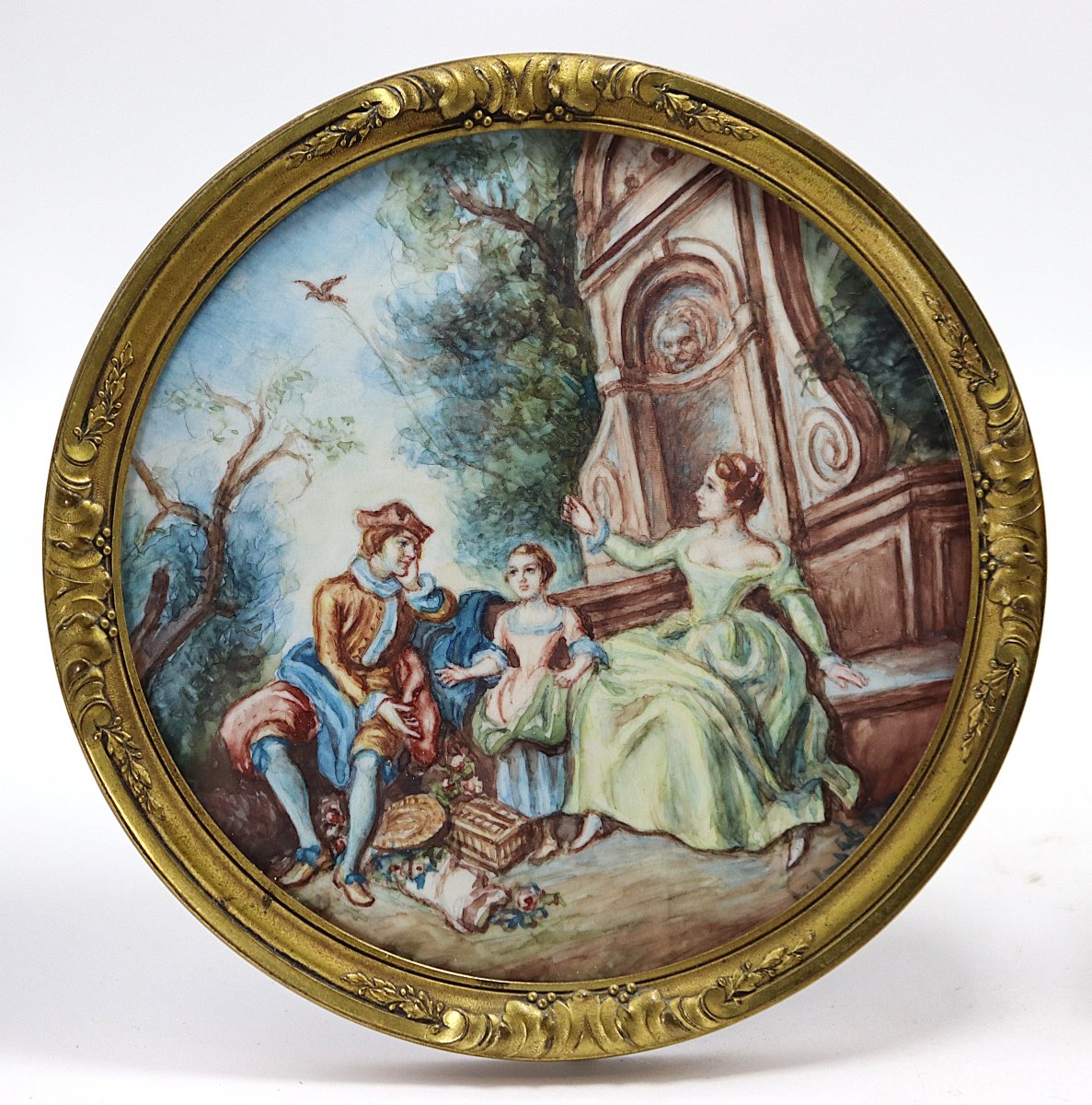 R. Brilli XIXe, Paire de grande miniature d'après Fragonard, signés.-photo-2