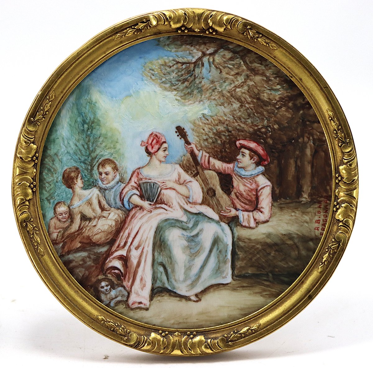R. Brilli XIXe, Paire de grande miniature d'après Fragonard, signés.-photo-3