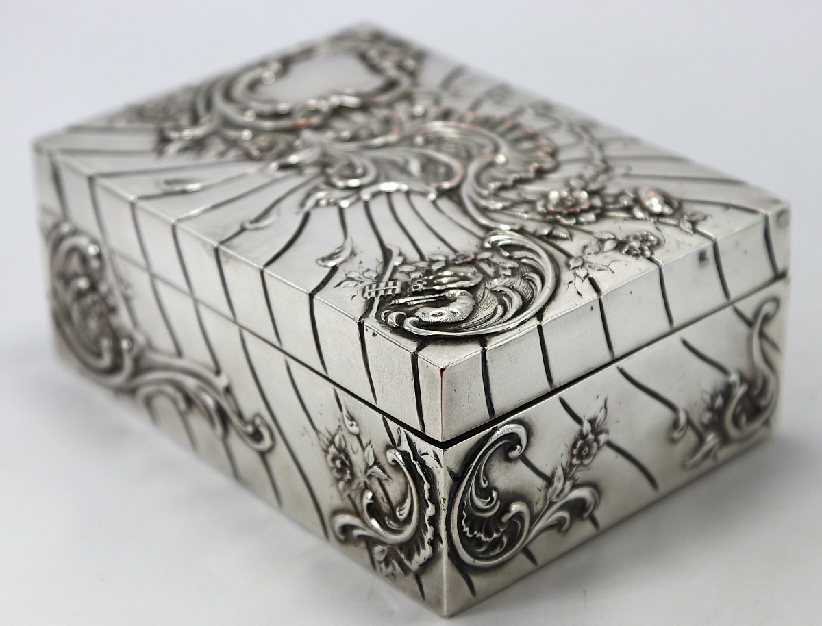 Victor Sanglier (1809-1894), Art Nouveau Silver-plated Metal Box, Late 19th Century