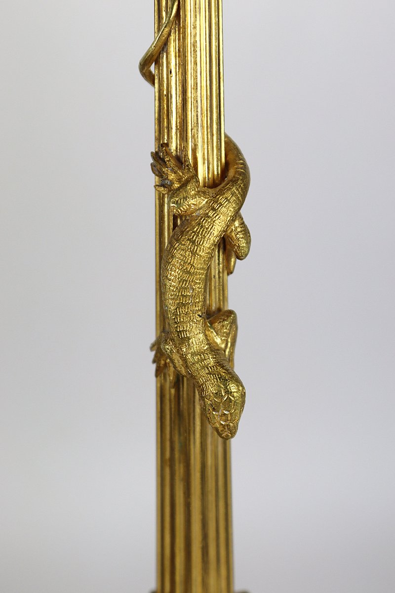 Pair Of Gilt Bronze "lizard" Candlesticks, 19th Century-photo-4