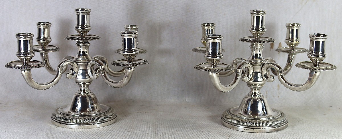 Chrysalia Paris (20th Century), Pair Of 5-candle Candelabra, Signed.