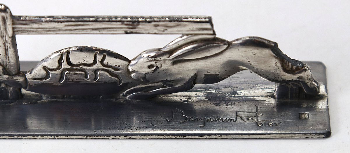 12 porte-couteaux «Fables de La Fontaine» signé Benjamin Rabier, 1930-photo-3