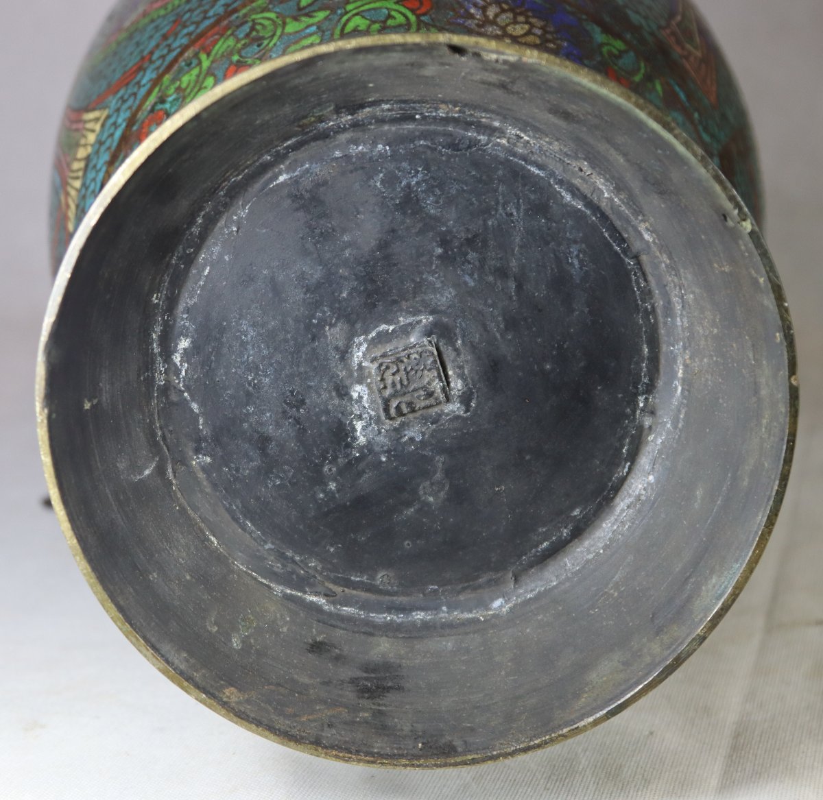 Large Pair Of Cloisonné And Champlevé Bronze Vases, China Qing 19th Century-photo-4