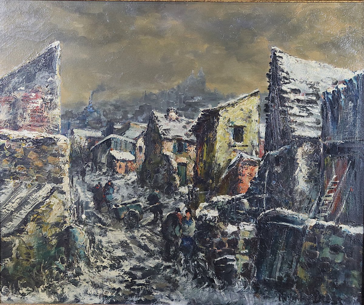 Raymond BESSE (1899-1969), HST " La zone en hiver vers Clichy ", signé, XXe-photo-2