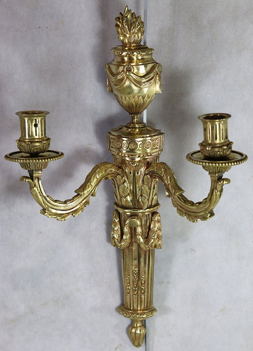Paire d'applique en bronze doré de style L XVI, XIXe-photo-3