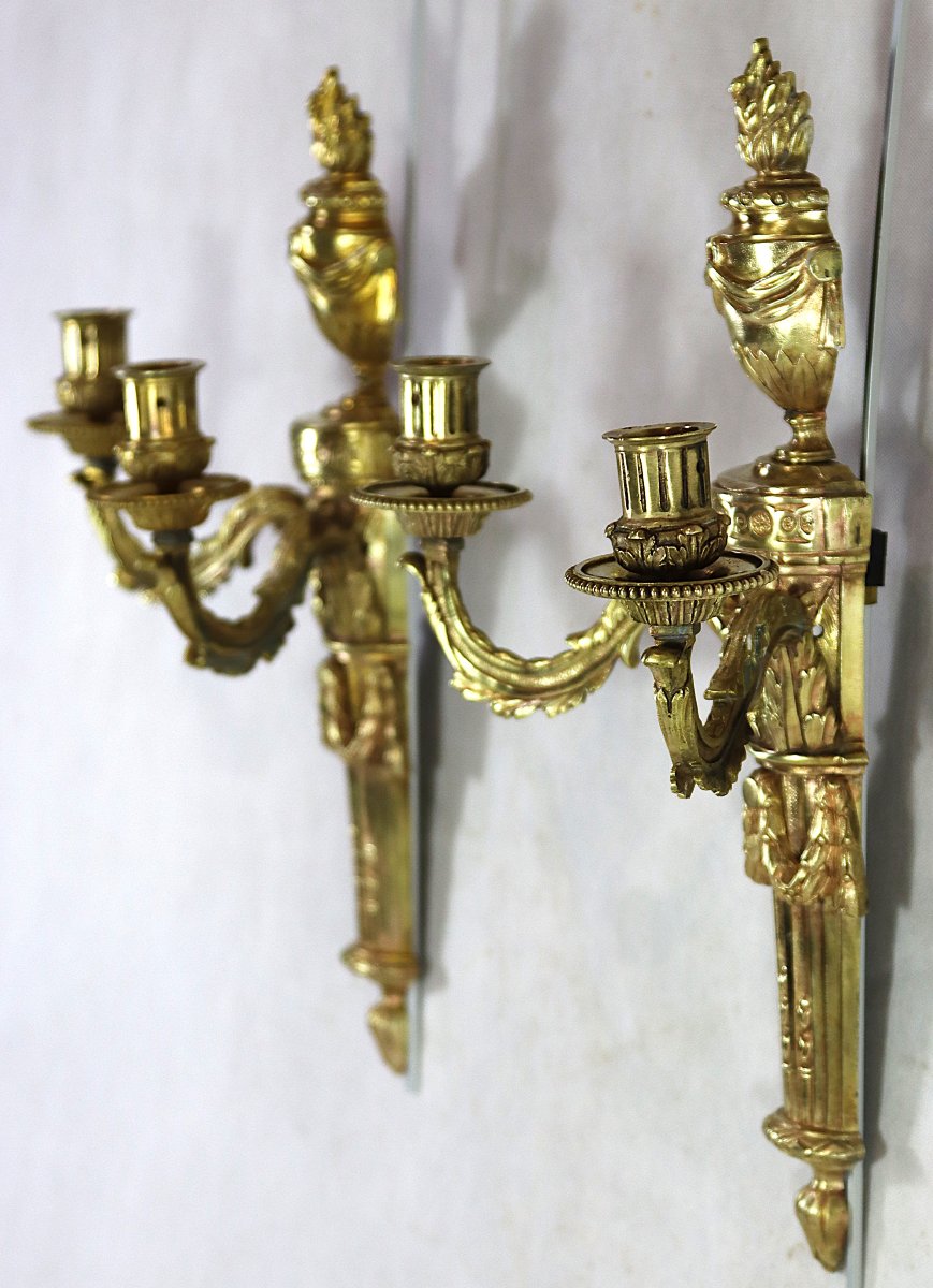Paire d'applique en bronze doré de style L XVI, XIXe-photo-7