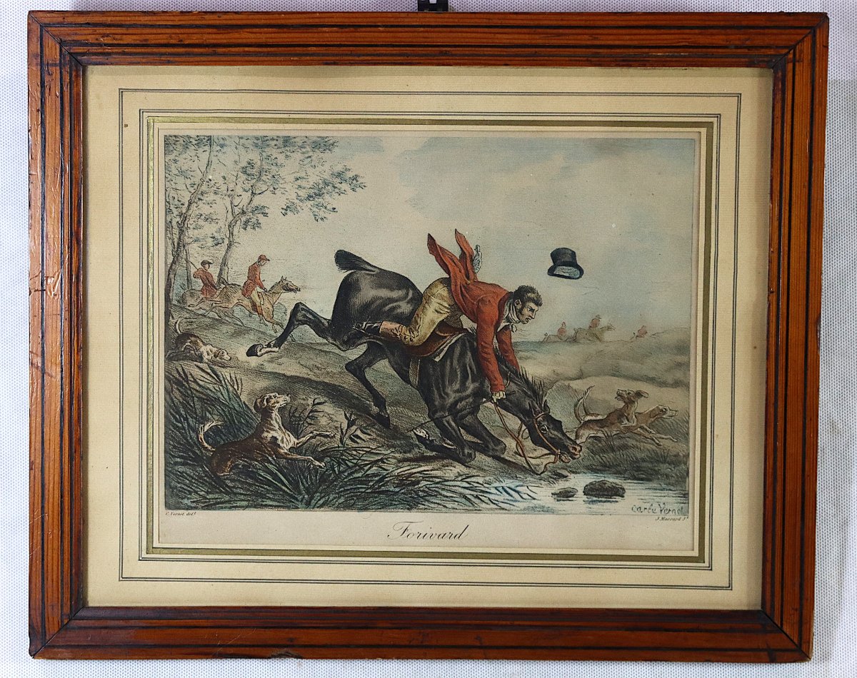 J . Massard "graveur"( 1740-1822 ) Paire de gravures de Chasse de Carle Vernet, Début XIXe-photo-2