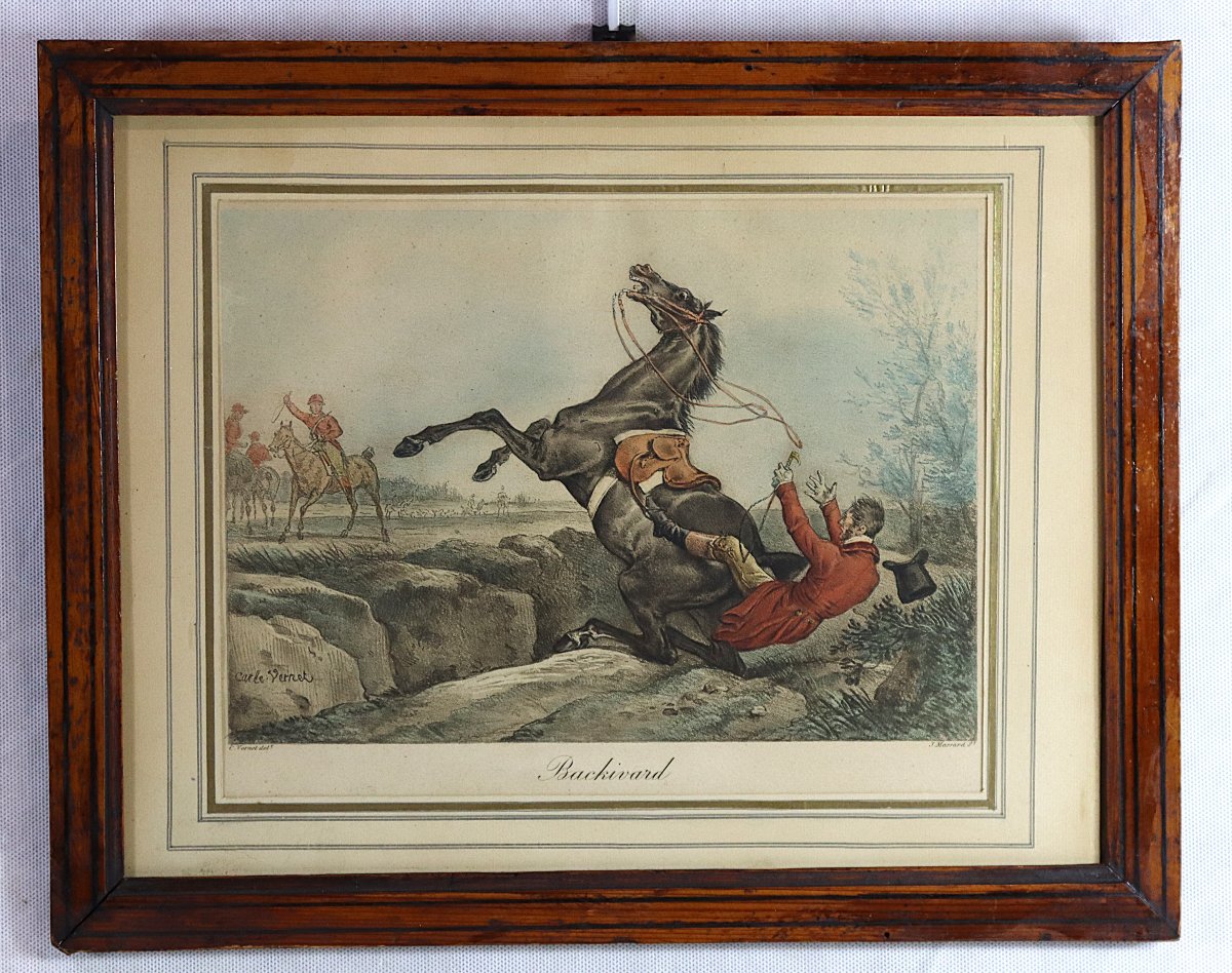 J . Massard "graveur"( 1740-1822 ) Paire de gravures de Chasse de Carle Vernet, Début XIXe-photo-3