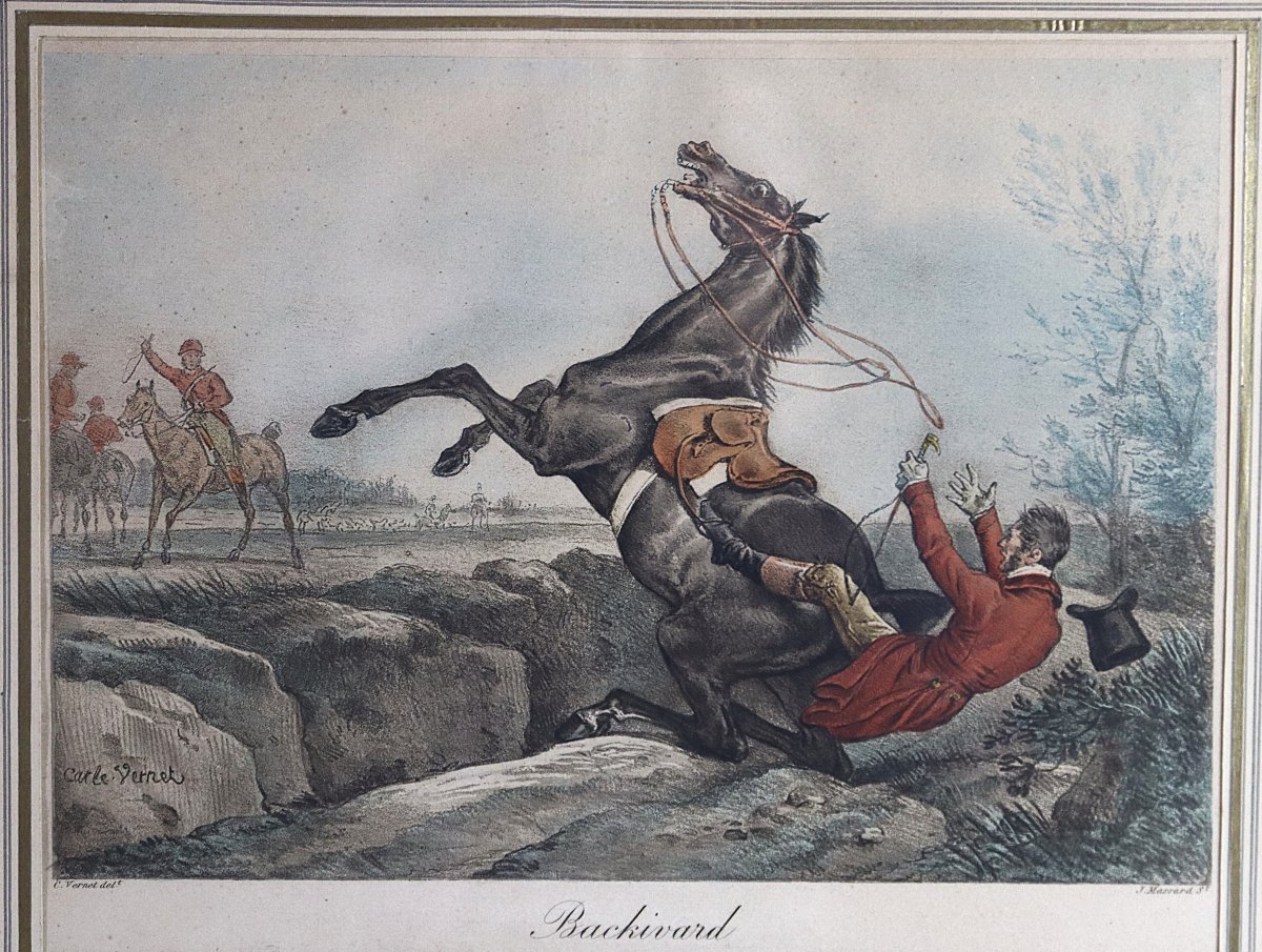 J . Massard "graveur"( 1740-1822 ) Paire de gravures de Chasse de Carle Vernet, Début XIXe-photo-4