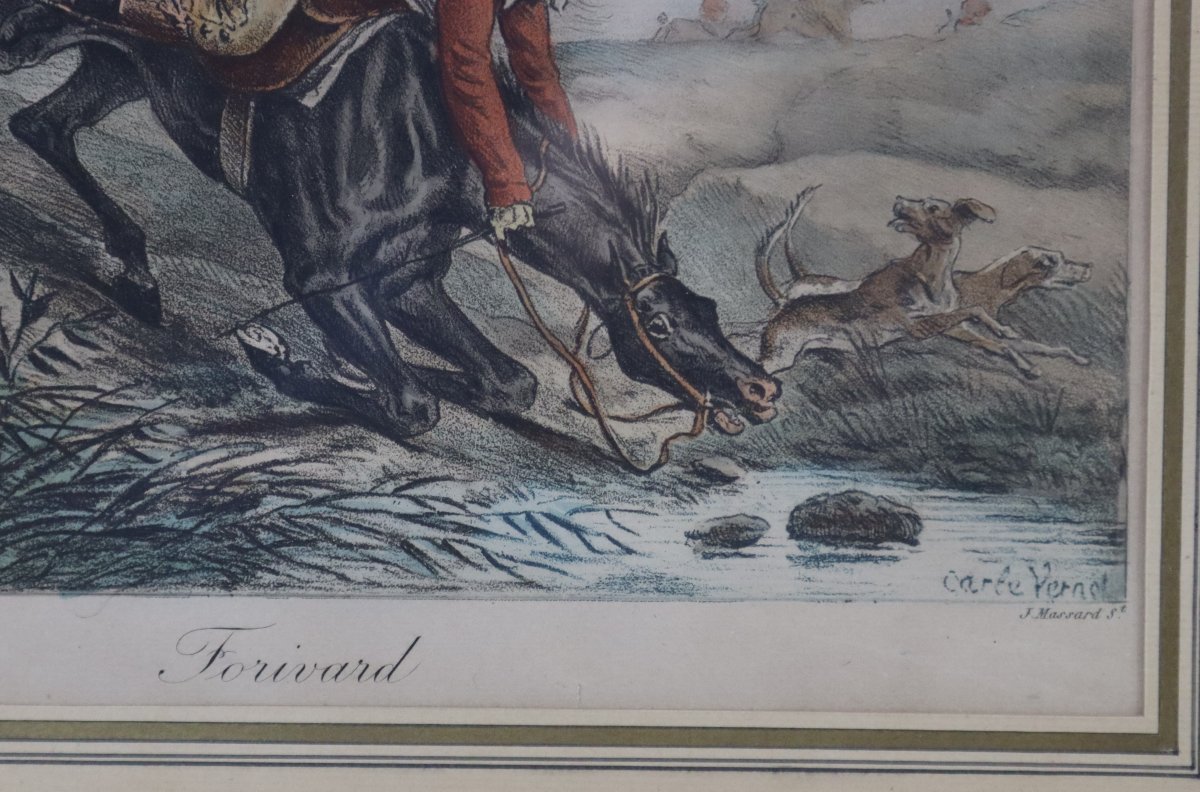 J . Massard "graveur"( 1740-1822 ) Paire de gravures de Chasse de Carle Vernet, Début XIXe-photo-4