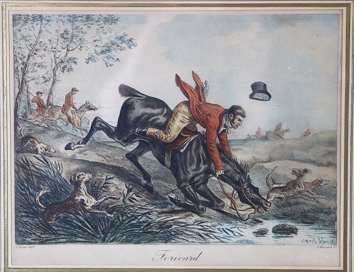 J . Massard "graveur"( 1740-1822 ) Paire de gravures de Chasse de Carle Vernet, Début XIXe-photo-6