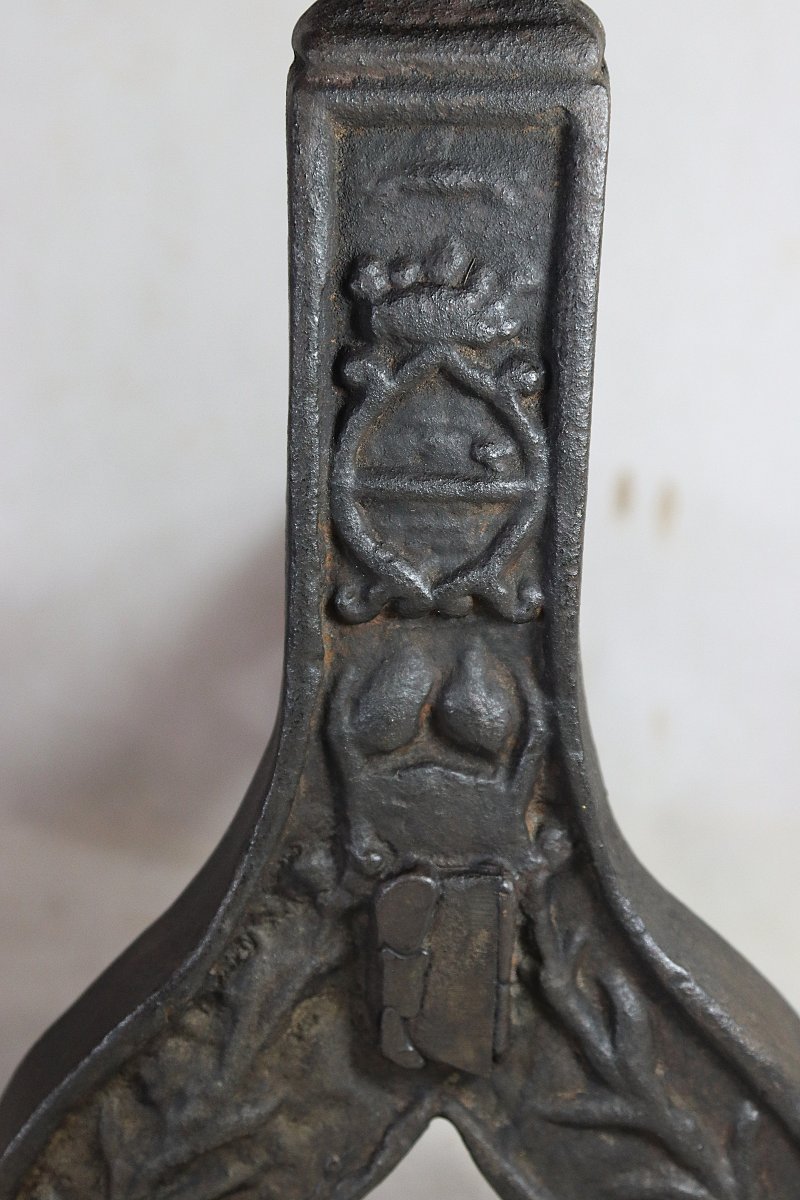Pair Of Cast Iron Andirons, High Period, 15th Century-photo-2